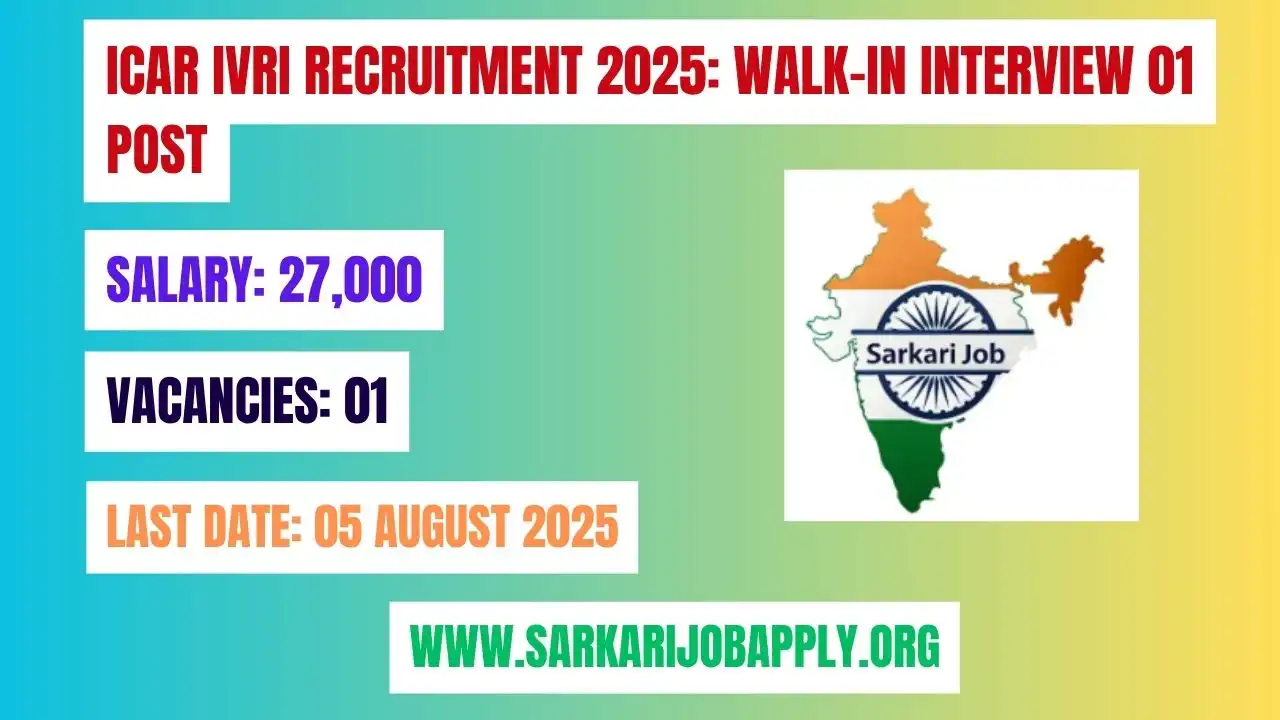 ICAR IVRI Recruitment 2025 Walk-in Interview 01 Post