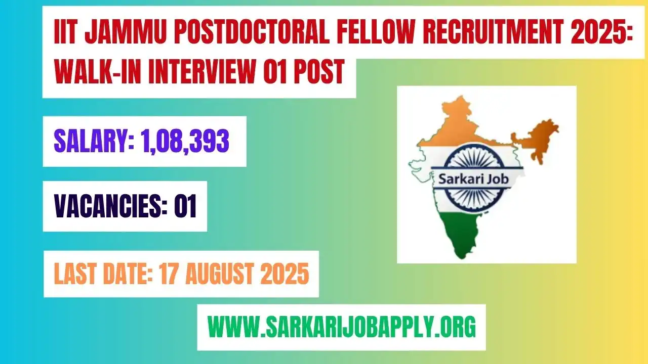 IIT Jammu Postdoctoral Fellow Recruitment 2025 Apply Online