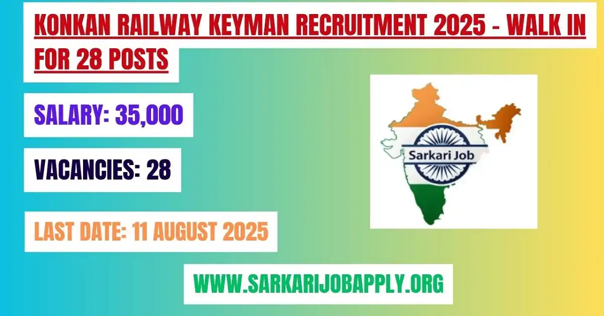 Konkan Railway Keyman Recruitment 2025 – Walk in for 28 Posts
