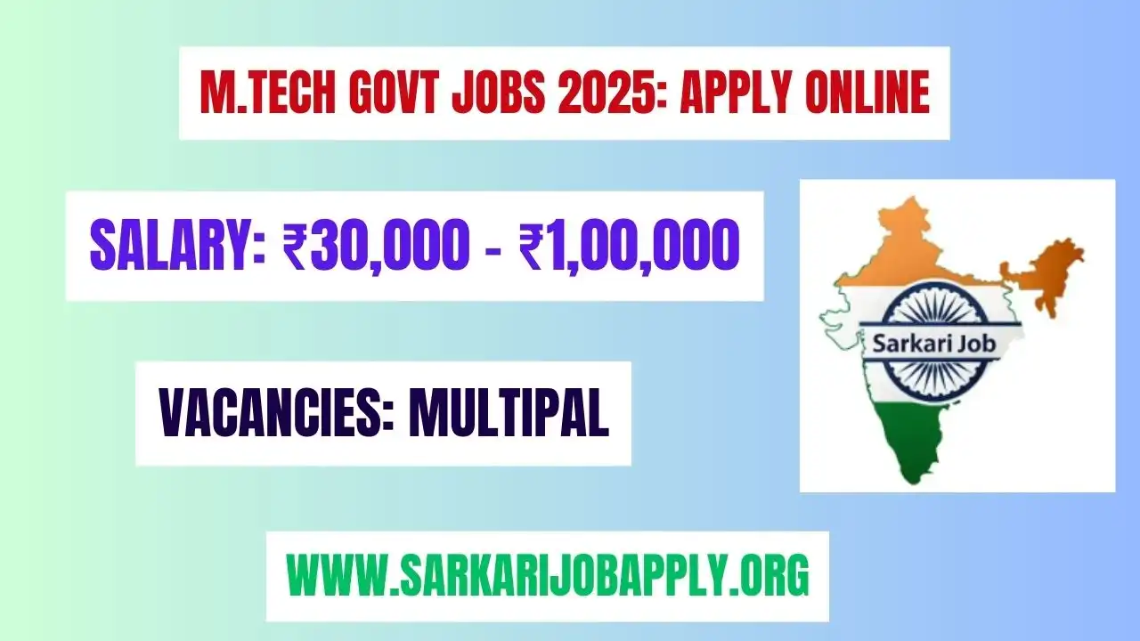 M.Tech Govt Jobs 2025 Apply Online