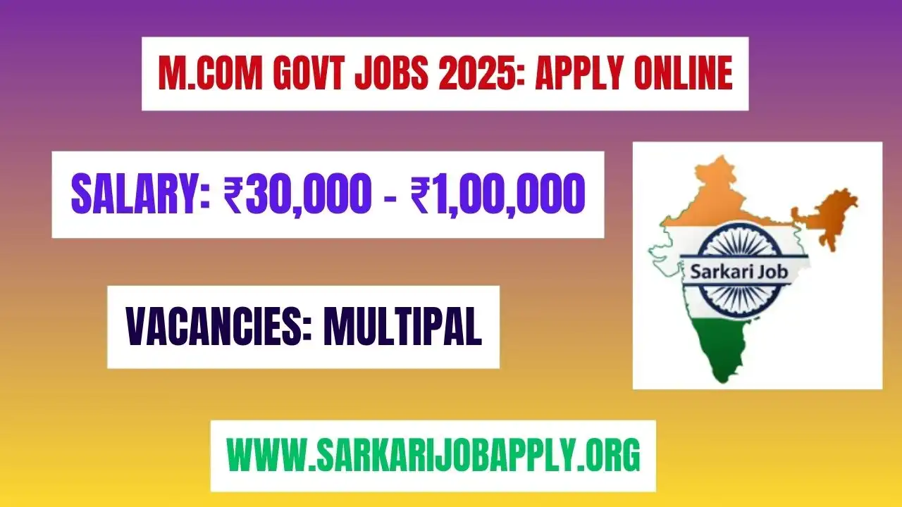 MCom Govt Jobs 2025 Apply Online