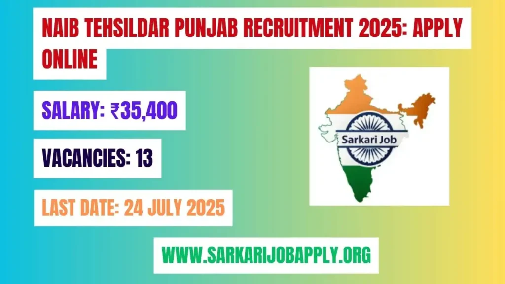 Naib Tehsildar Punjab Recruitment 2025 Apply Online