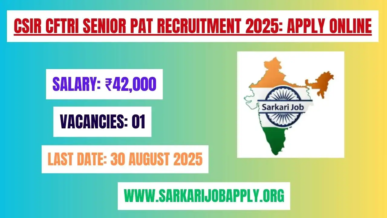 CSIR CFTRI Senior PAT Recruitment 2025 Apply Online