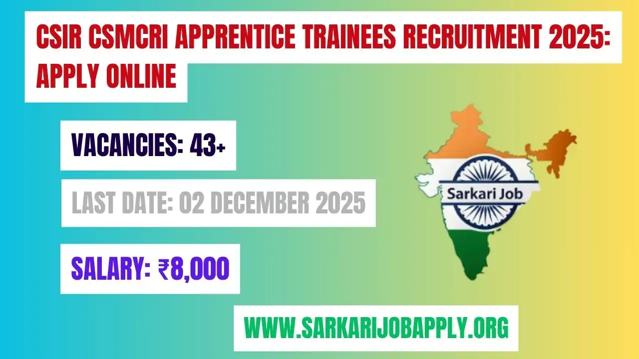 CSIR CSMCRI Apprentice Trainees Recruitment 2025 Apply Online