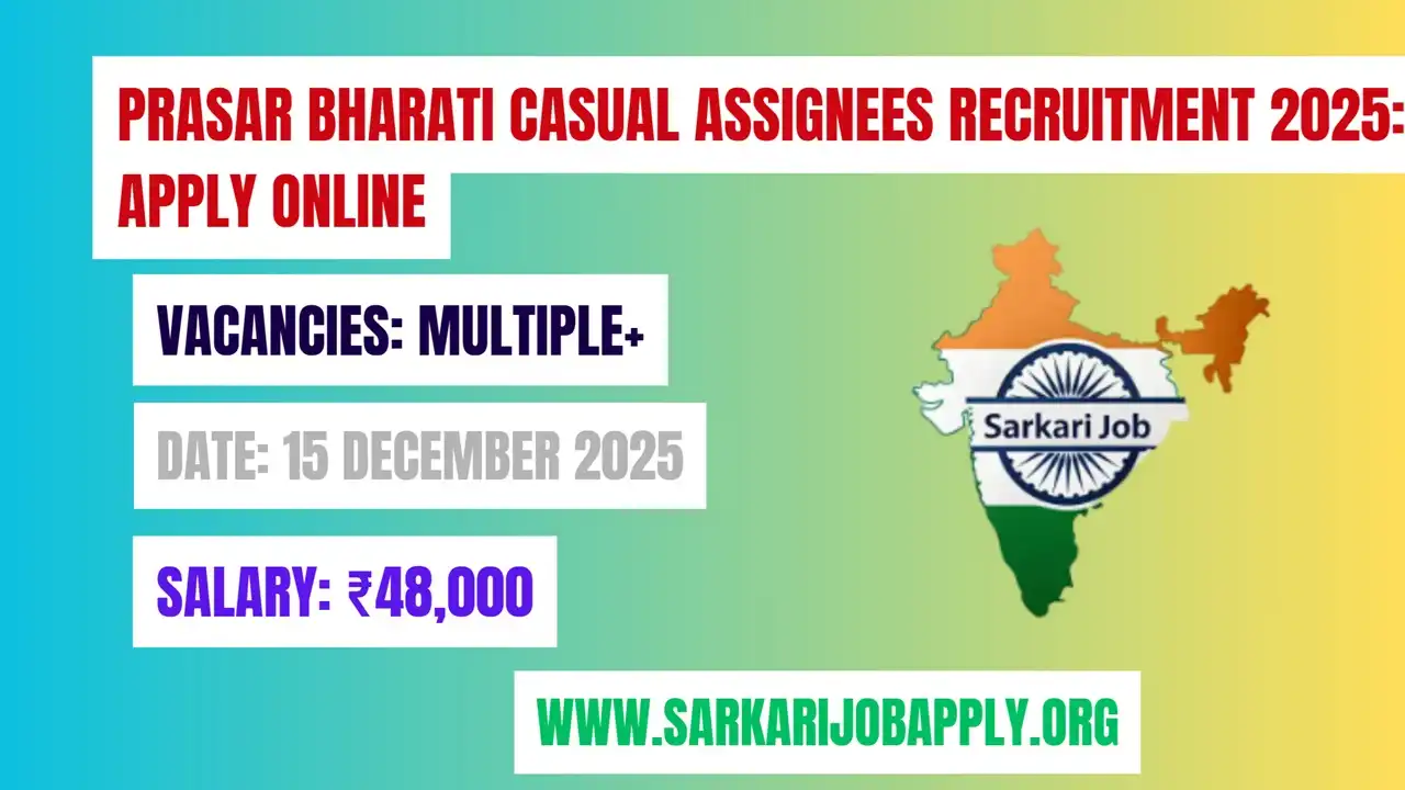 Prasar Bharati Casual Assignees Recruitment 2025: Apply Online