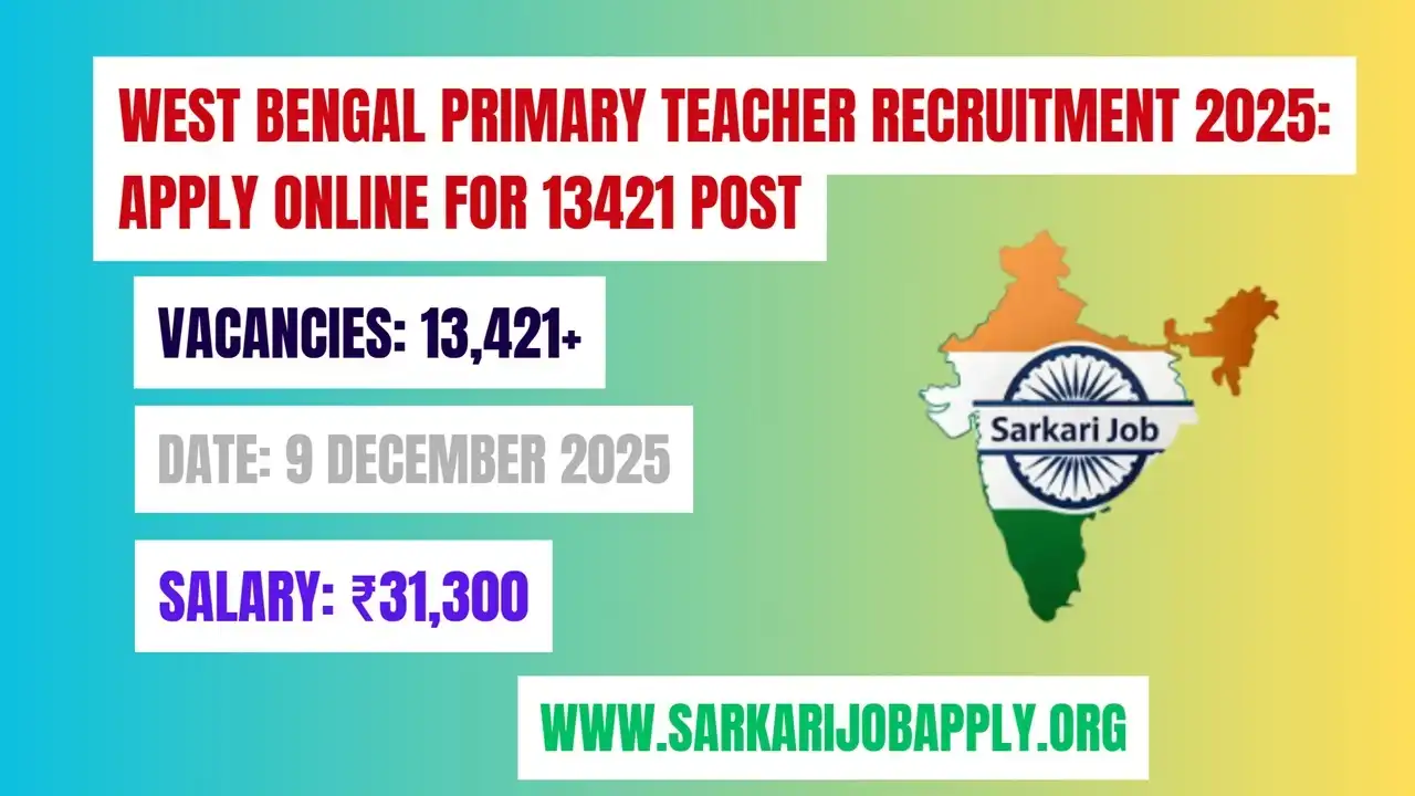 West Bengal Primary Teacher Recruitment 2025: Apply Online for 13421 Post