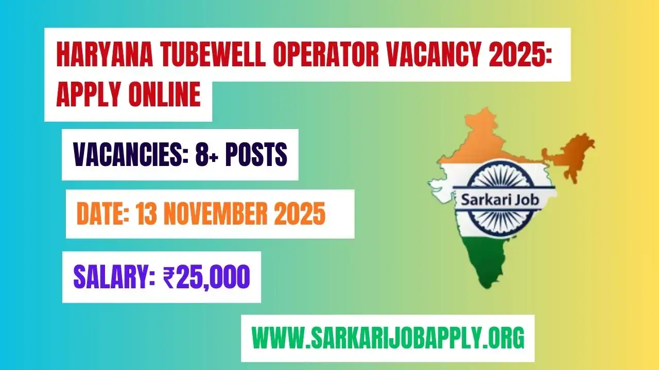 Haryana Tubewell Operator Vacancy 2025: Apply Online