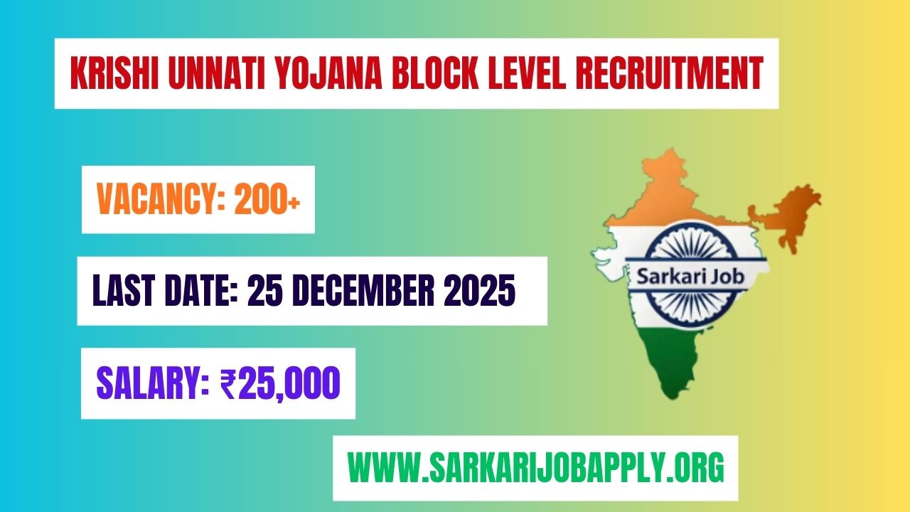Krishi Unnati Yojana Block Level Recruitment: Official Website
