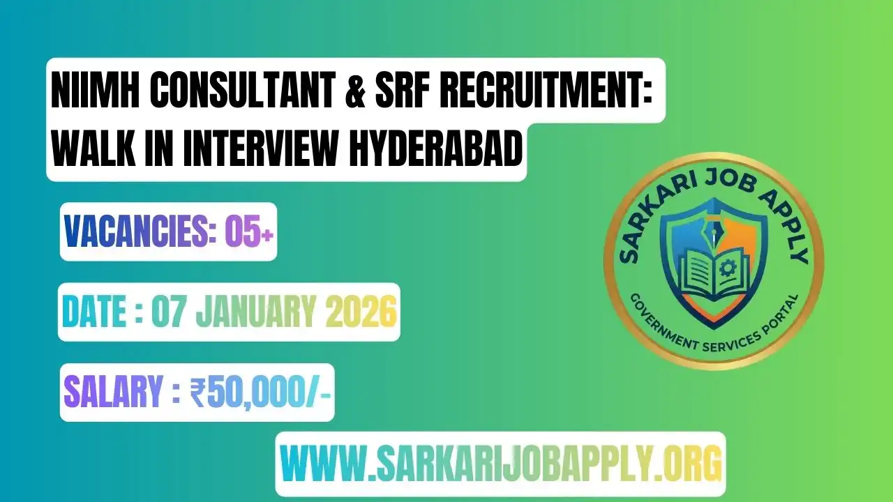 NIIMH Consultant & SRF Recruitment: Walk in interview Hyderabad
