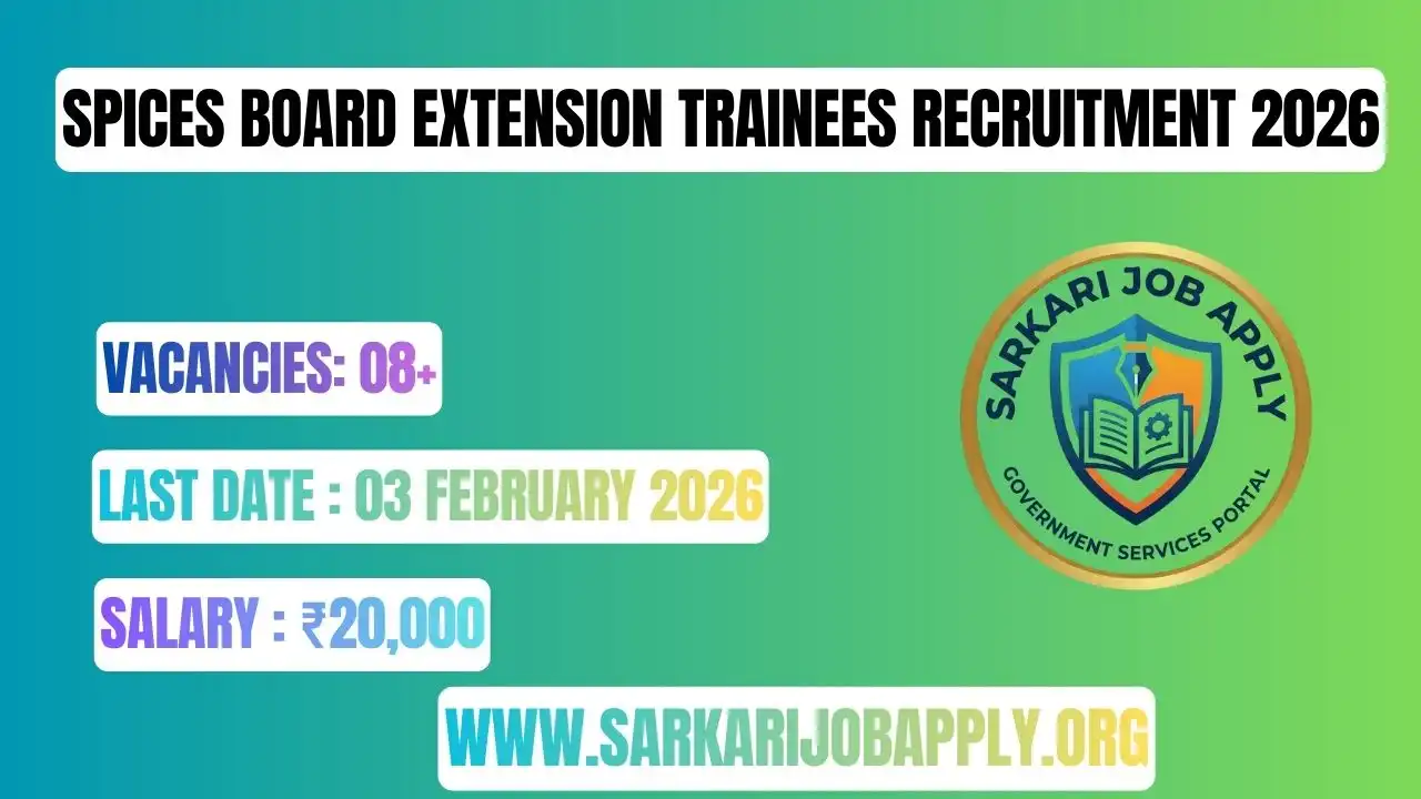 Spices Board Extension Trainees Recruitment 2026: Apply Online