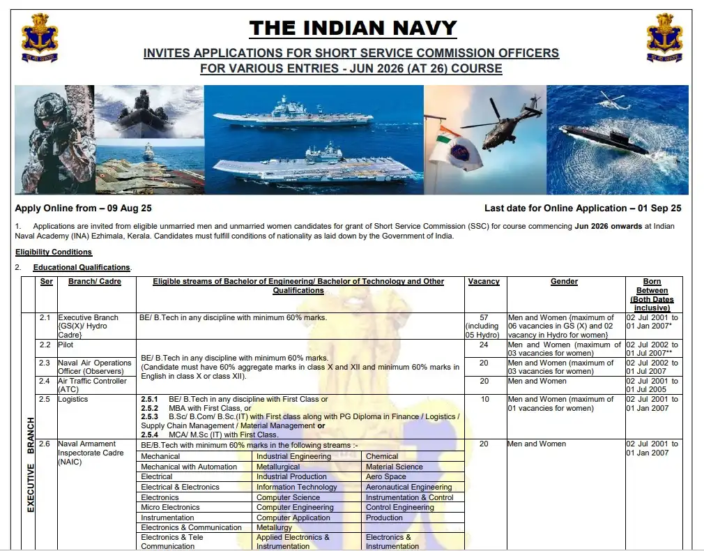 Indian Navy SSC Officer Recruitment 2026: Apply Online
